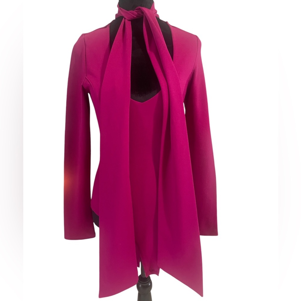 Magenta neck tie, Bow,peep hole neck, long sleeve body suit,Large - Picture 2 of 9